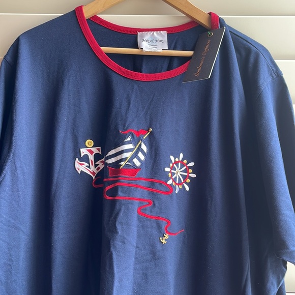 Mix & Max woman blouse 26/28W Navy top embroidered. Navy/red. Marine top - Picture 1 of 8